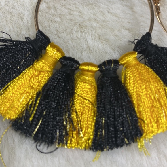 Black and Yellow Tassel Hoop Earrings - Picture 3 of 4